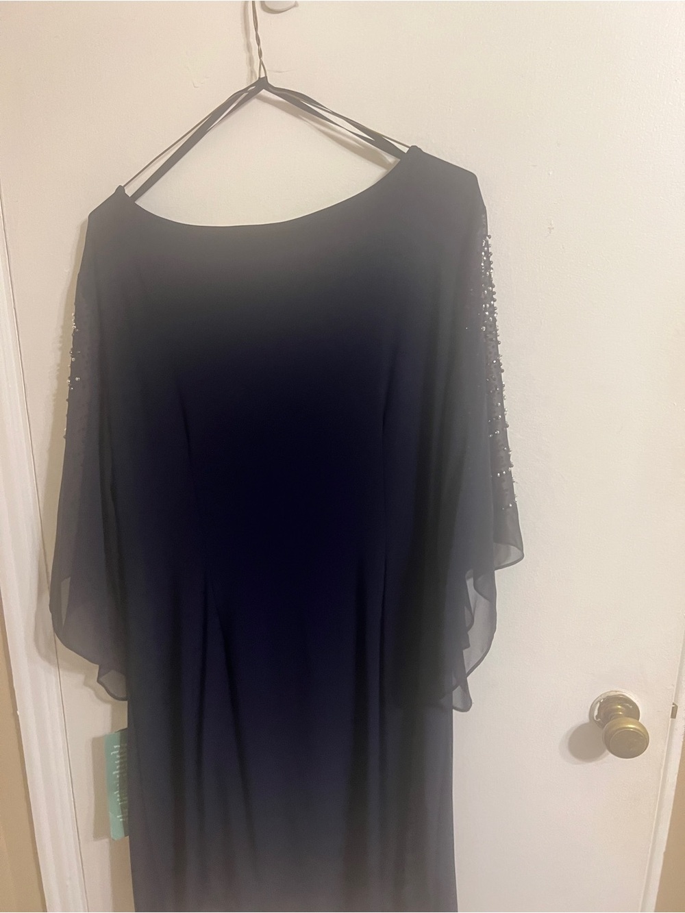 J.B.S. Blue Long Sleeve Chiffon Overlay Evening Dress